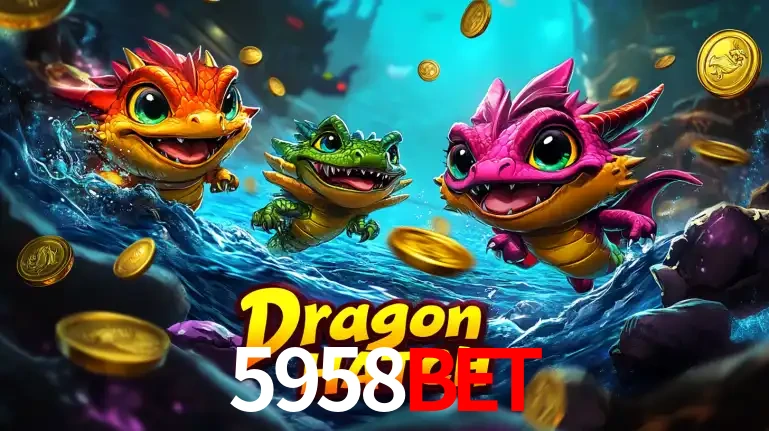 Arte promocional do jogo Dragon Hatch com três adoráveis dragões bebês nadando entre moedas de ouro, um dos slots mais divertidos para jogar no cassino 5958bet.
