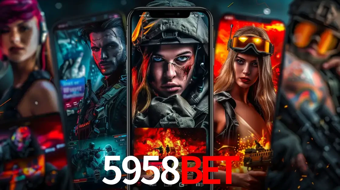 Montagem de telas de celular mostrando diversos personagens, masculinos e femininos, de um jogo de tiro, ilustrando a diversidade de equipes de e-sports para apostar no 5958bet.