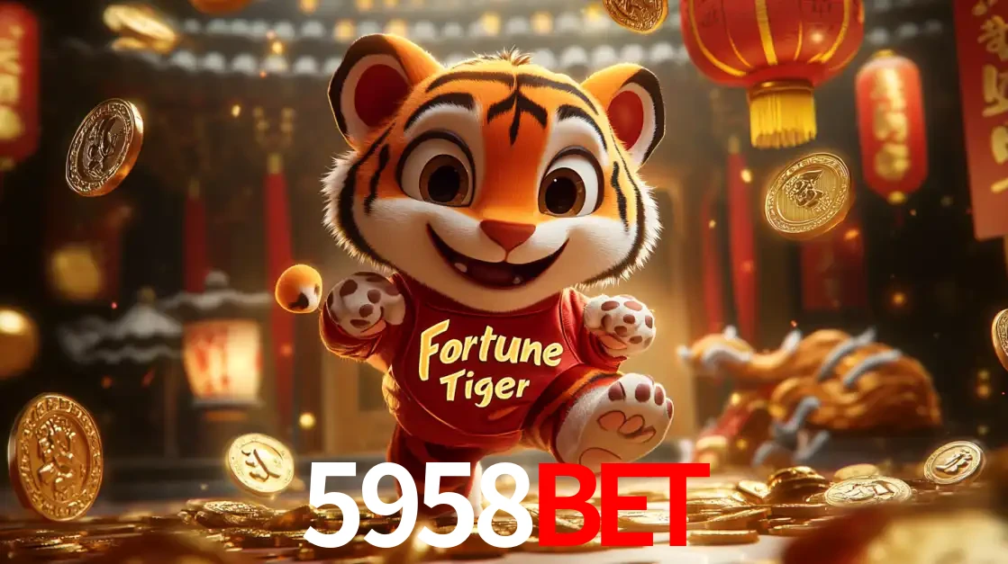 O alegre personagem do Fortune Tiger correndo sobre um caminho de moedas de ouro, simbolizando os grandes prêmios e a diversão do popular jogo de slot do 5958bet.
